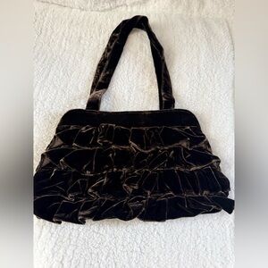 Shiraleah Dark Brown Velvet Ruffle Shoulder Bag